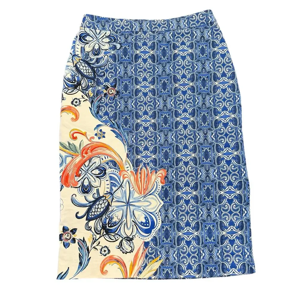 ANTHRO moulinette Souers Women’s blue pattern straight skirt Size 6